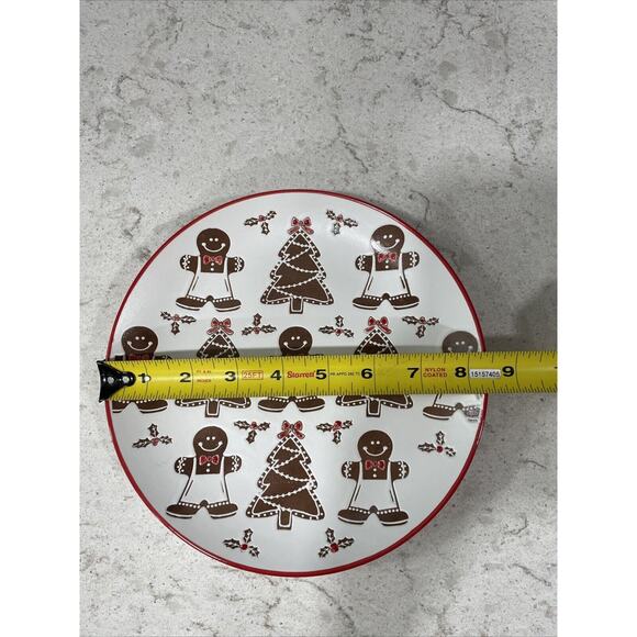 Set of 2 GINGERBREAD COOKIES CHRISTMAS TREE Ceramic 8.5” Salad Plate Eli + Ana - Picture 6 of 8